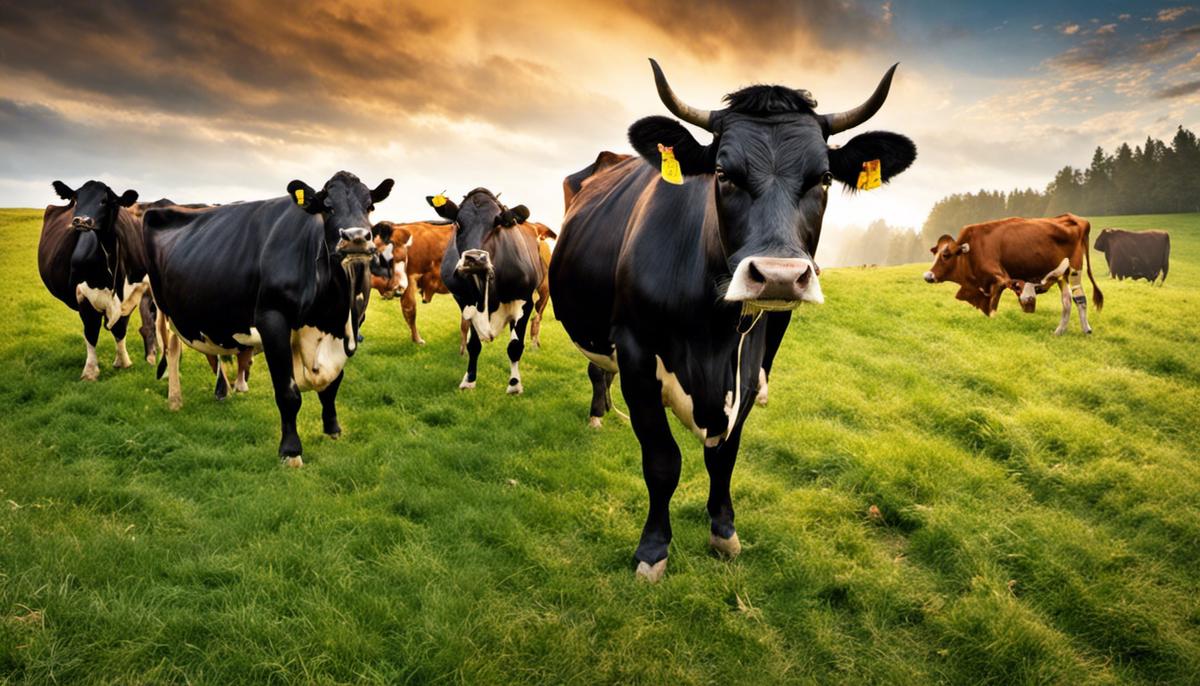 Image of cows grazing in a field