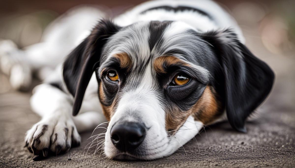 An image of a dog looking sick with a sad expression.