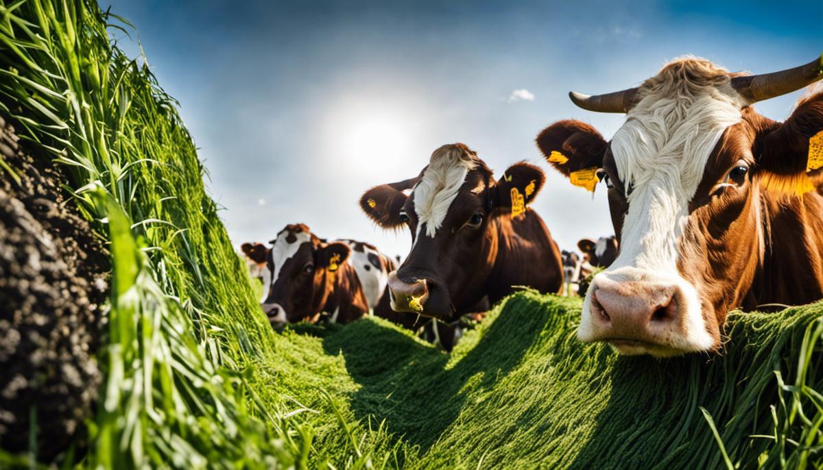 A close-up image of cows eating silage, representing the topic of silage requirements per cow per day.